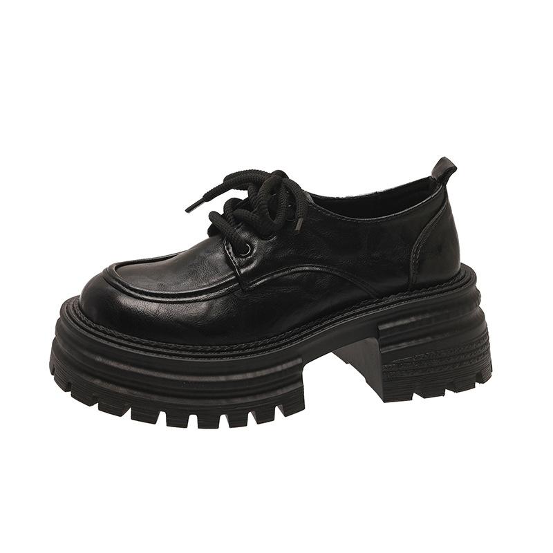 

Японские маленькие кожаные туфли женские в британском стиле 2025 весна и лето новая студенческая ретро универсальная шнуровка платформа лоферы женская обувь 40 чёрный