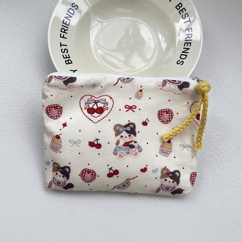 Adorable Blue Cartoon Makeup Bag: Mini Pure Cotton Coin and Earphone Pouch, Lipstick Carrier, Portable Storage.