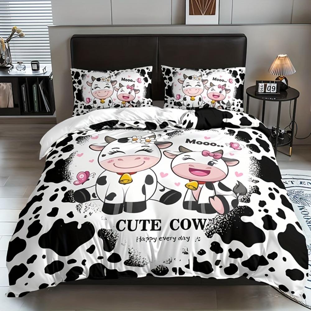 

3pcs Bedding Set Black White Lovely Cow Print Cozy Duvet Cover Set King Queen Twin Single Size Birthday Gift Adult Bedroom Decor EU Single 135x200cm