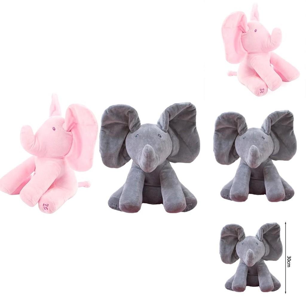 Gray Peek-a-boo Musical Plush Elephant Toy Soft Adorable And Perfect For Toddlers