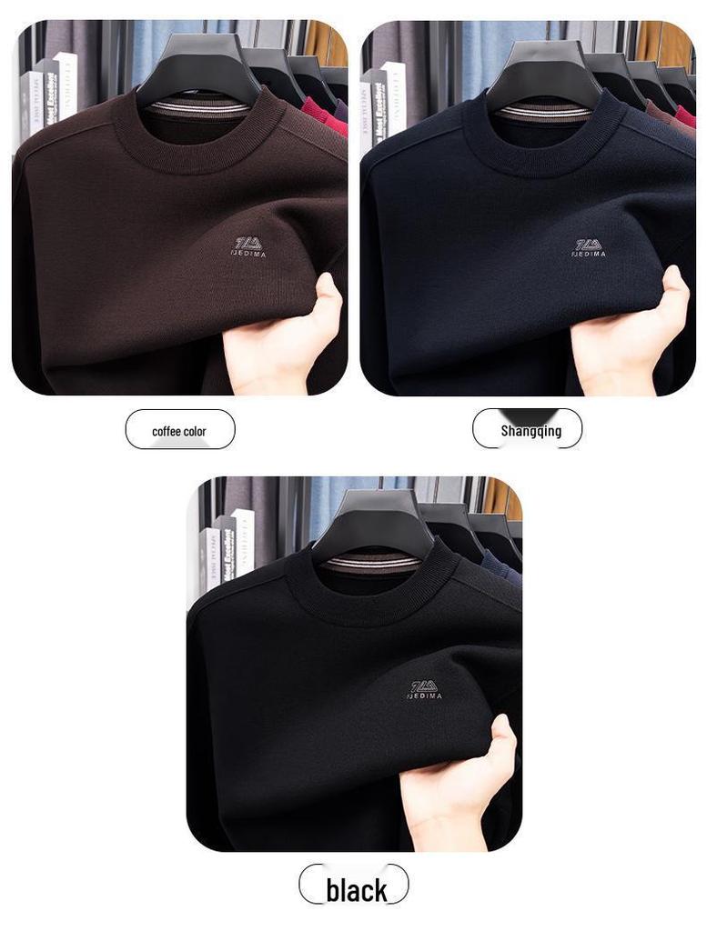 Men's Plus Velvet Thick Knit Sweater - High Elasticity, Anti-Pilling, Skin-Friendly, Loose Fit Base Layer for Autumn/Winter
