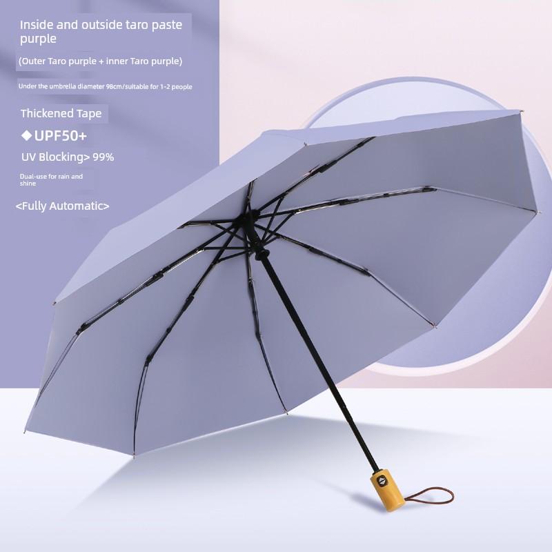 Color Plastic Automatic Foldable Compact Dual-Use Sun Umbrella