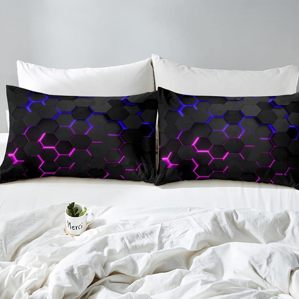 Pink Blue Neon Light Three-Piece Quilt Cover Digital Printing Bedding Set Honeycomb Bed Cover