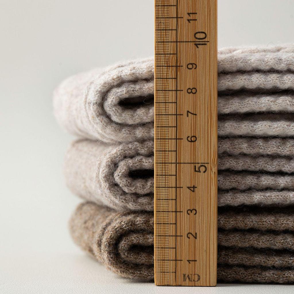 Women's Milk White Wool Socks: Autumn/Winter Cable Knit, Thickened for Warmth, Grey Tones, Mid-Calf Slouch Socks