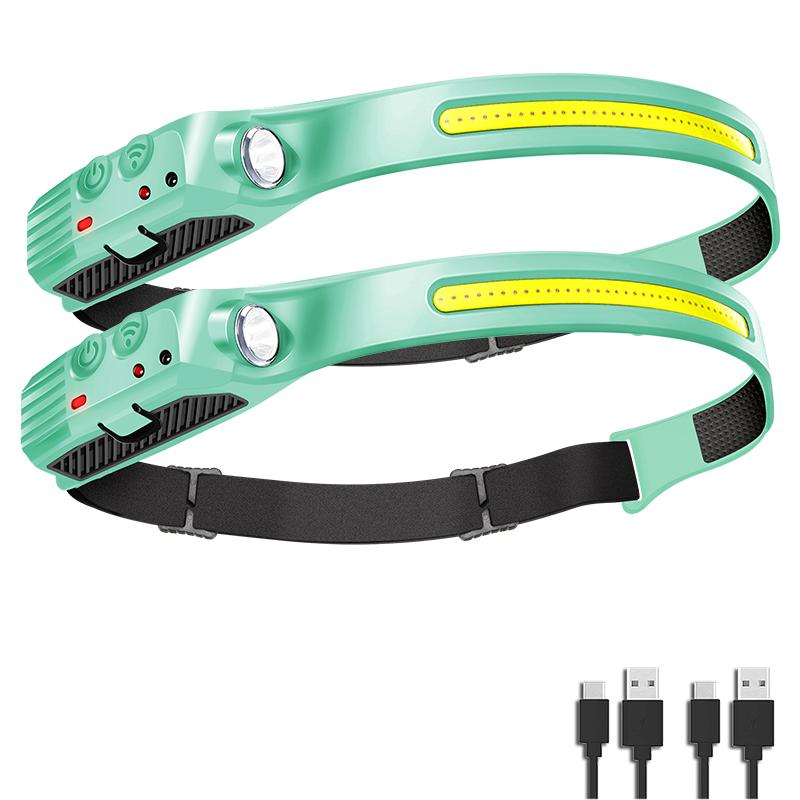 230° Induction LED Headlamp 5 lighting Modes Head flashlight COB rechargeable lantern for camping running Waterproof Head Light