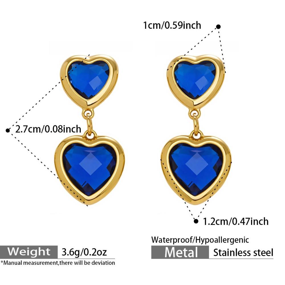 Vintage Heart Glass Necklace Stainless Steel Earrings Hand Chain Heart-shaped Jewelry Set  Gift