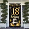 18th Birthday Door Cover Decoration 71 x 35 Inch Black and Gold Cake Banner with Balloons and Gifts for Eighteenth Birthday Party Supplies Happy 18