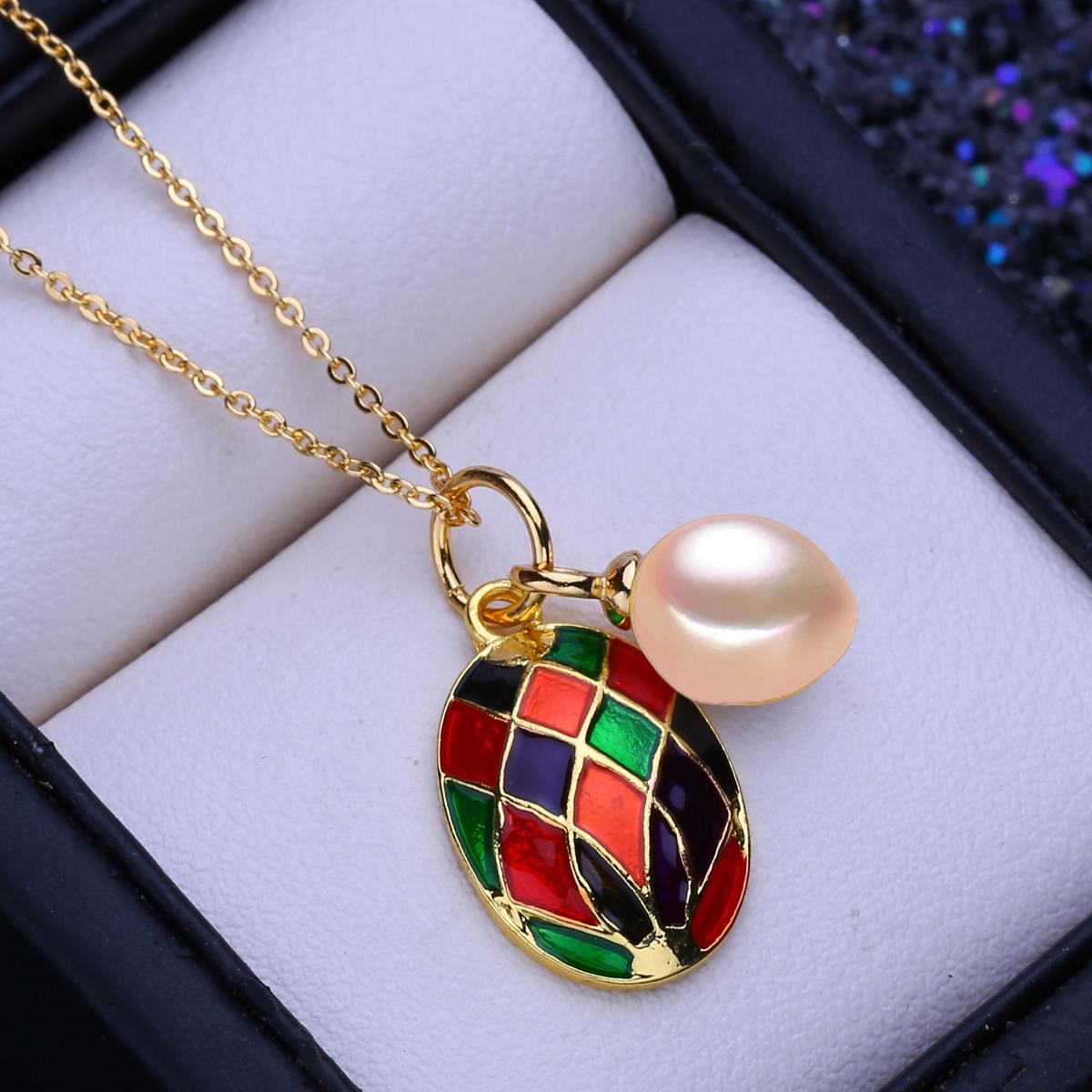 

LSOOYH натуральный пресноводный рис в форме жемчуга, золотого цвета, ожерелье, красочный овальный кулон, элегантные ювелирные изделия, подарки для женщин розовый