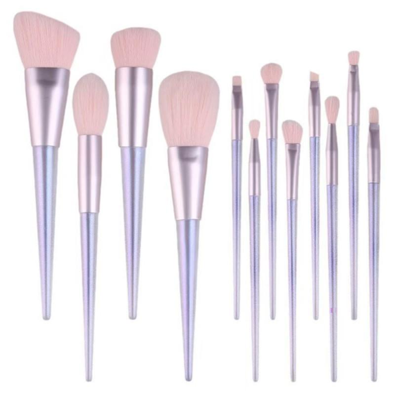 12-Piece Professional Makeup Brush Set With Glitter Acrylic Handle Portable Cosmetic Brushes Eyeshadow Blending Contouring