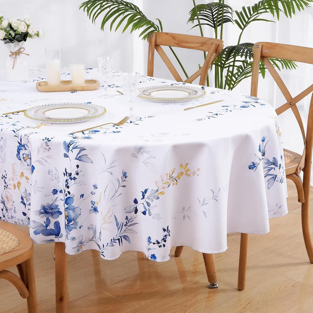 Floral Tablecloth Oval, Watercolor Wildflower Table Cloth, Spring Summer Waterproof Polyester Fabric Wrinkle Free Tablecloths for Outdoor, Picnic,