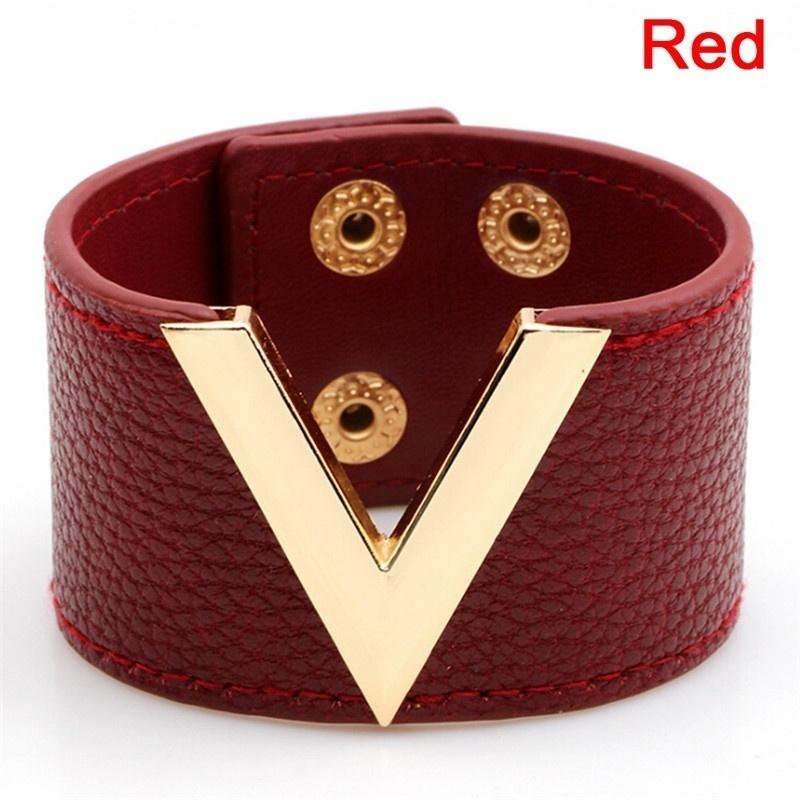 Wide V Leather Bangle Punk Cuff Bracelet Wrap Wristband Jewelry Accessories