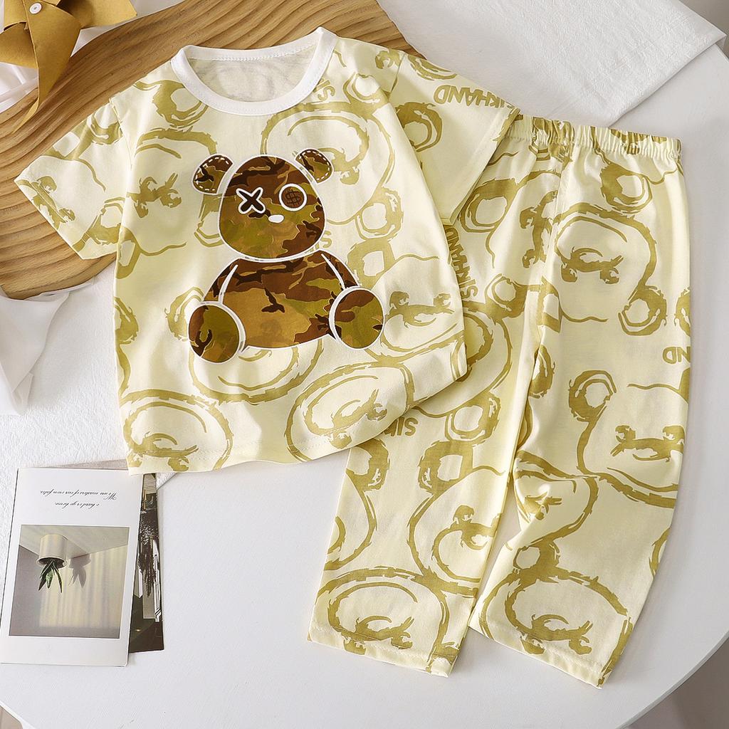 Kids Summer Cotton Short Sleeve Set Class A Baby Air Conditioner Clothes Boys Girls Home Pajamas