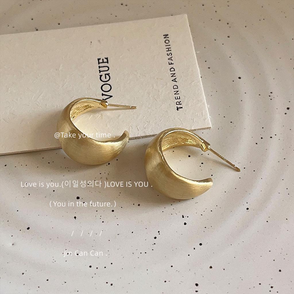 Brushed texture! 925 silver needle plated 14K geometric stud earrings heavy industry earrings wholesale