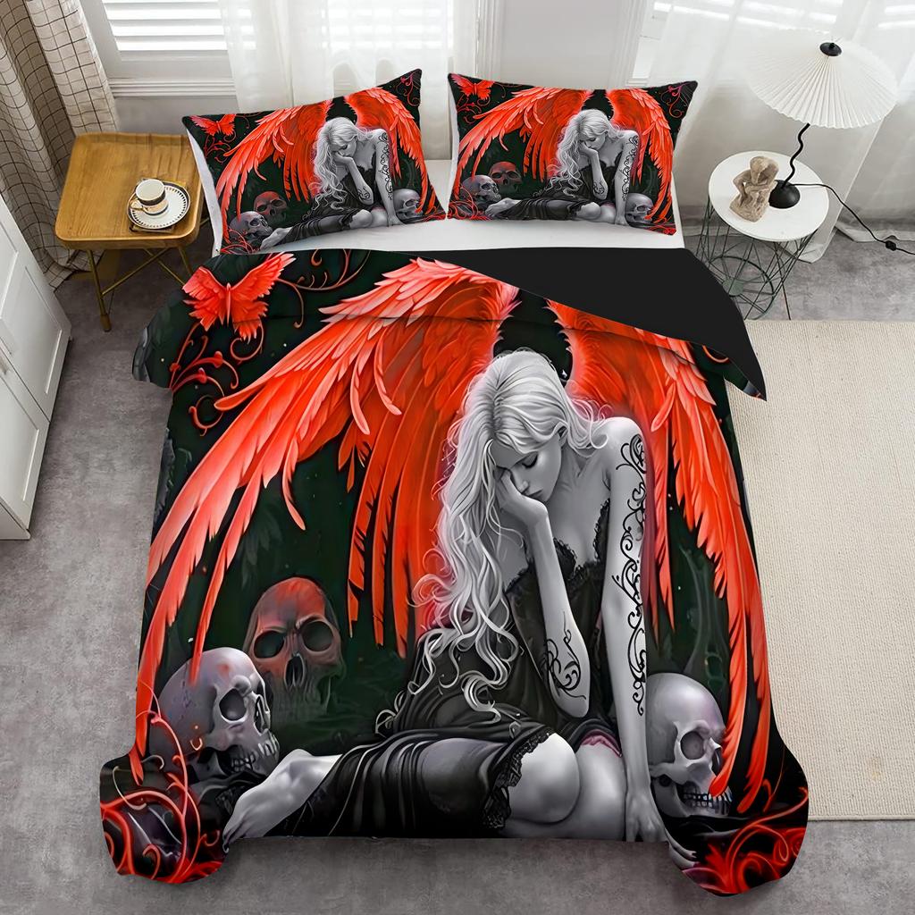 Fantasy Angel Queen Skull 3D Printed Quilt Cover Elegant Fantasy Style Duvet Cover Set Soft Comfortable Bedding Set Pillowcases