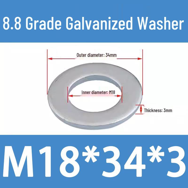 8.8 High-Strength Blackened Metal Flat Washer Spacer, Galvanized and Thickened, Sizes: M3-M12.