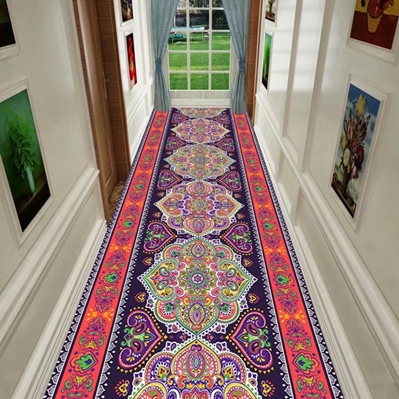 

Винтажный богемный стиль, очень длинный коврик-дорожка - Нескользящий, полиэстеровый коврик со сложными цветочными узорами, идеально подходит для входов в отели, коридоров 80*100CM