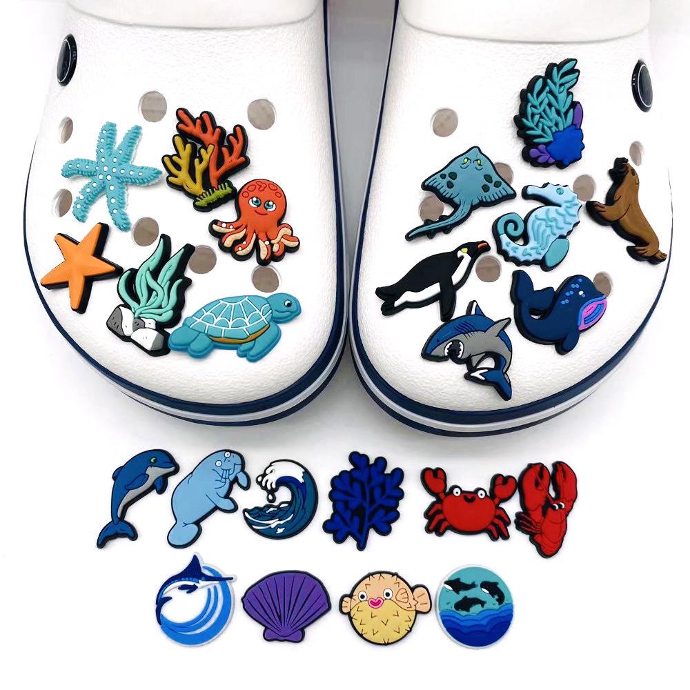 Ozean-Serie Croc-Anhänger: Weiche PVC-Gummi-Schuhschnallen, DIY-Schuhblumen, Gartenschuhzubehör, Kreative Dekorationen.