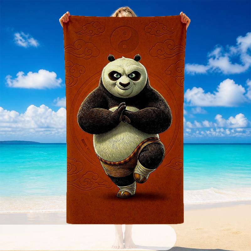 Quick Dry Beach Towel Kung Fu Panda Pattern, Lightweight Absorbent Towel for Pool Beach Vacation Use