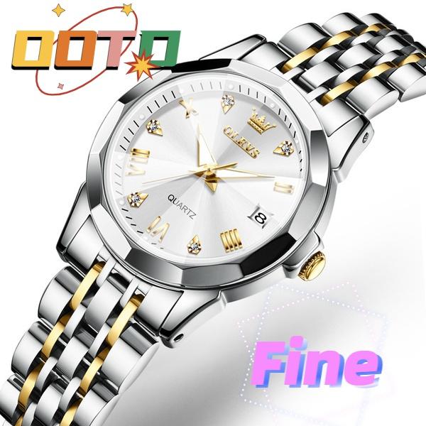 OLEVS Ceasuri de mână cu cuarț, în stil nou, pentru femei, cu calendar luminos rezistent la apă, curea solidă din oțel