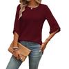 Women's Waffle Knit Three-Quarter Sleeve Pullover - 2025 Autumn/Winter European American Fashion