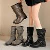 Autumn and winter boots sleeve retro new fashionable fashion flat single boots belt buckle short boots women's round head