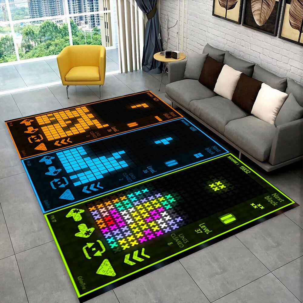 3D Retro Game Tetris Gamer Cartoon Area Rug,Carpet for Home Living Room Bedroom Sofa Doormat Decor,kid play Non-slip Floor Mat