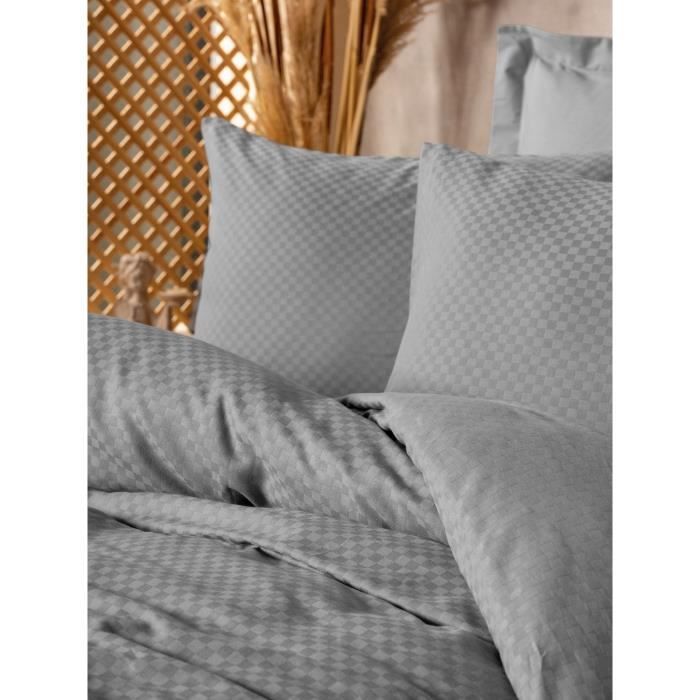 Parure de lit - 1 housse de couette 220 x 240 cm + 2 taies d'oreiller 60 x 60 cm - 100% coton renforcé - Gris