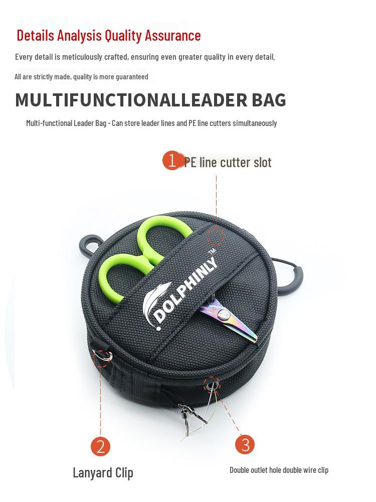 Multifunktionale Köder-Vorfach-Tasche mit Aufbewahrung für PE- und Carbon-Schnur, Schere und Lanyard