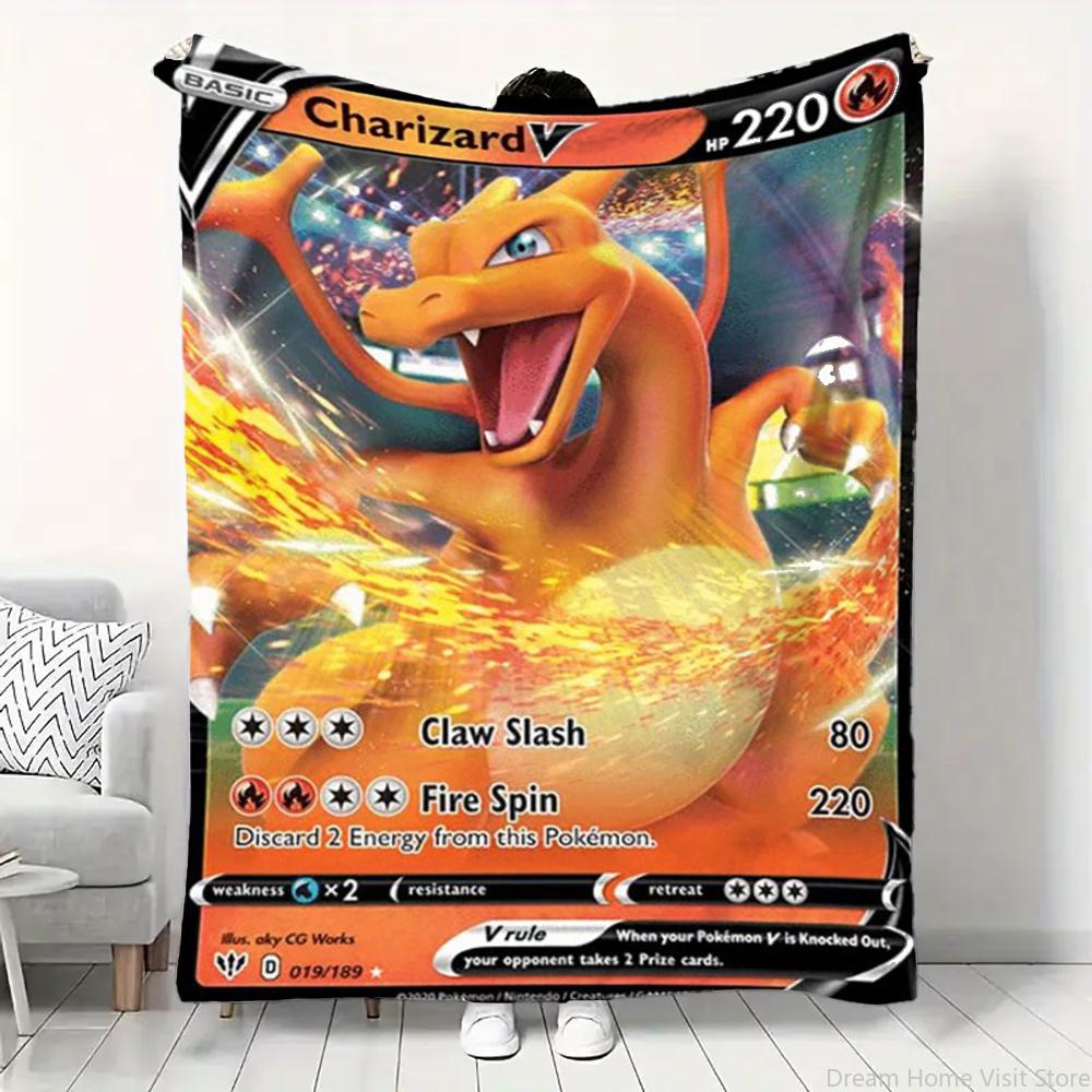 Pokemon Cartoon Kaart Pikachu Flanellen Deken Figuren Huis Bank Lunchpauze Dekens Kinderen Student Deken Slaaphoes Kinderen Cadeau