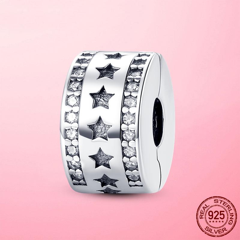 Verschlussclip 925 Silber Sicherheitskette Clip Charms Stern Perlen Stopper passend für Original Dora Armband Original DIY Schmuck