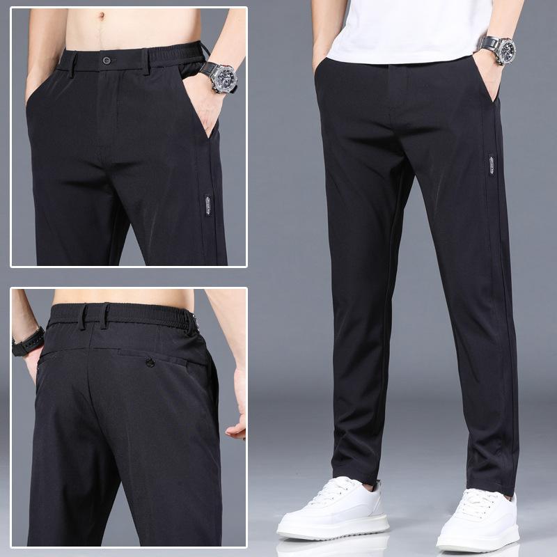 Summer Thin Ice Silk Trousers Speed Dry Trousers Casual Trousers Men's Sports Trousers Elastic Waist Trend Black Long Trousers
