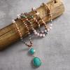 Fashion Exquisite Bohemian Jewelry Women's Prayer Yoga 108 Mala Necklace Multicolor Natural Gemstone Arrow Pendant Necklace
