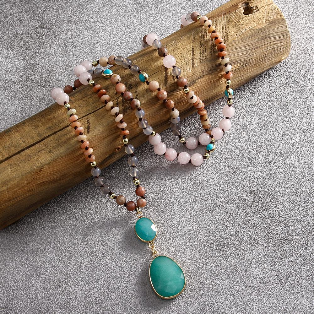 Fashion Exquisite Bohemian Jewelry Women's Prayer Yoga 108 Mala Necklace Multicolor Natural Gemstone Arrow Pendant Necklace