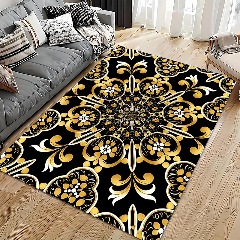 Luxury Black and Gold Floral Mandala Decorative Carpet for Living Room Suitable for Use As an Anti-slip for Living Room Bedroom Sofas