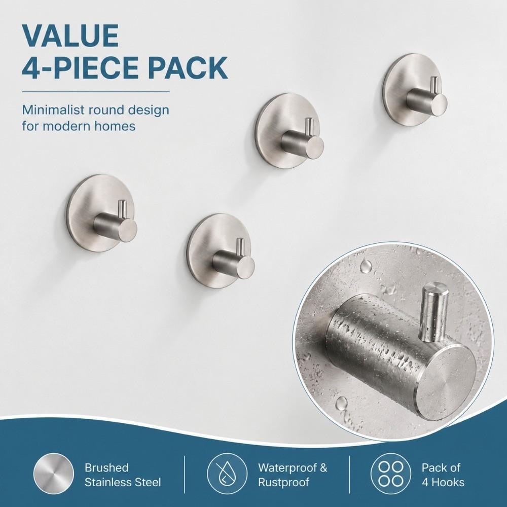 4 PCS Self Adhesive Wall Hook Black Silver Towel Hook Convenient Adhesive Hook Space Saving