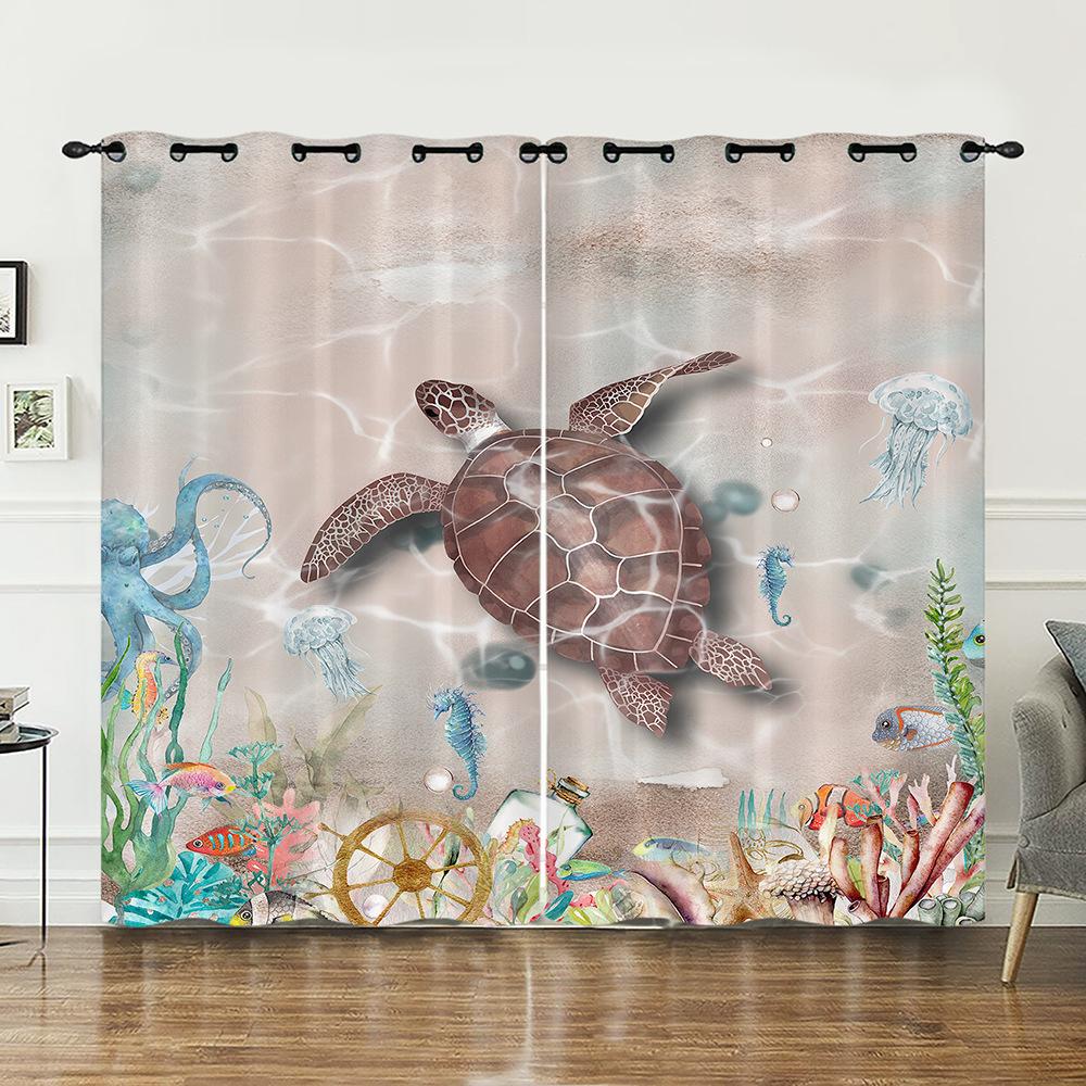 Curtain Animal Turtle Ocean Curtain Digital Printing Blackout Curtain No Punching