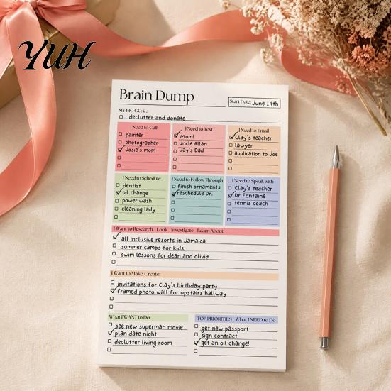 Sturdy Writing Pad for Daily Use A5 To-Do List Notebook, 50 Page Planner And Brain Dump Journal, Gift Graduation Birthday Binding Wear-Resistant Cover