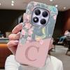 Initial Letter A Z Case For Xiaomi Redmi 13T 14T  Note 13 14 Pro Plus 5G Poco X6 Cover Pink Flowers Silicone Back Fundas Bumper