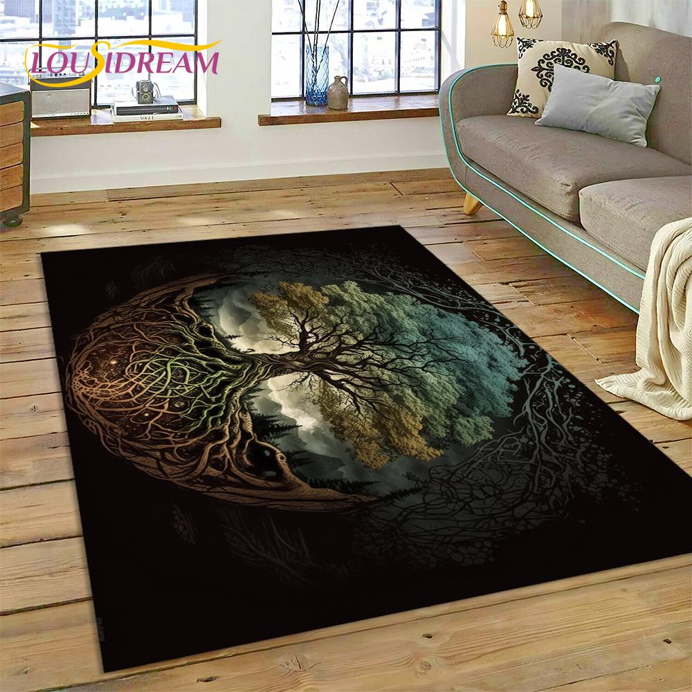 3D Strom života Příroda Viking Yggdrasil Severský Koberec pro Obývací pokoj Ložnice Dekorace, Protiskluzová Dekorace na Pohovku Rohožka Dárek
