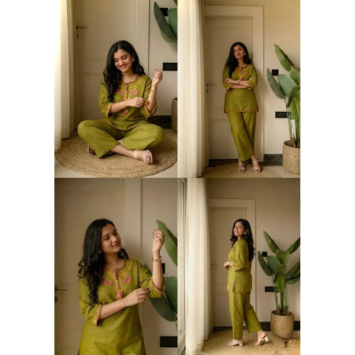 Women Office Wear Cotton Top Kurti Cord Set Bollywood Designer Kurta Pant Set M-38