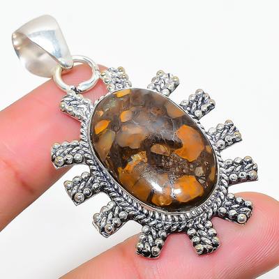 Natural Bamboo Jasper Gemstone 925 Sterling Silver Gift Pendant 2.25" l6T22