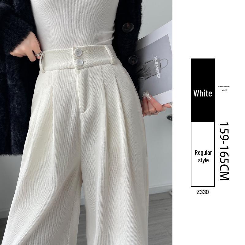 Women's High Waist Black Suit Pants - 2025 Summer Collection, Petite Wide Leg, Draped Straight Trousers