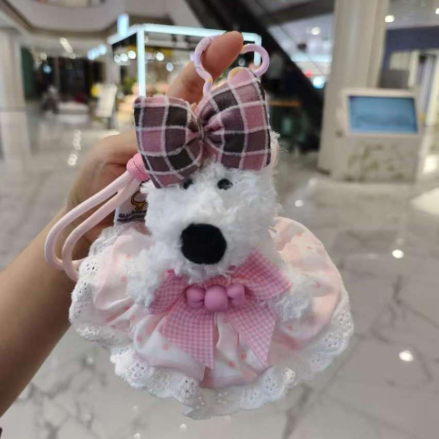 West Highland Terrier Puppy Cartoon Princess Dress Plush Doll Keychain