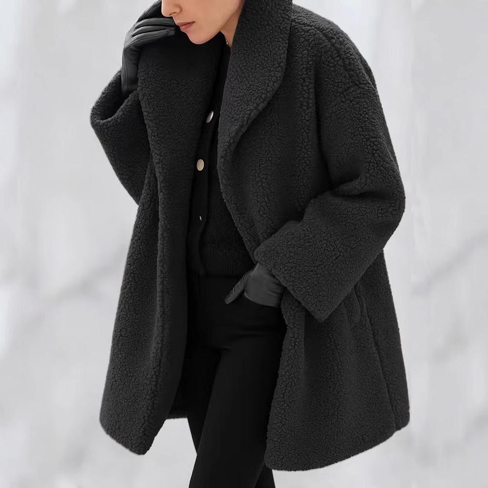 2025 Casual Lapel Long Sleeve Cardigan Long Multicolor Women's Plush Windbreaker Jacket