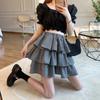 Black and White Check Cake Skirt Women's Elastic Waist A-word Ruffle Edge Pleats Puffy Skirt Sexy Sweet Gothic Preppy Style Spring Summer
