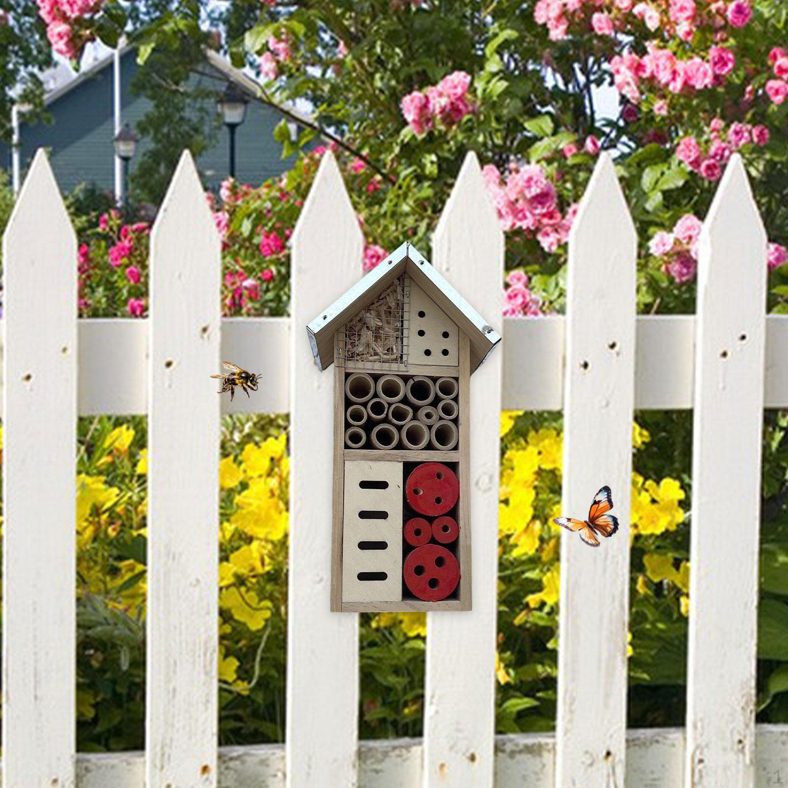 

Деревянный подвесной домик для пчел Деревянная коробка Подарок Для дома Погодоустойчивое украшение Садовая среда обитания Отель для бабочек