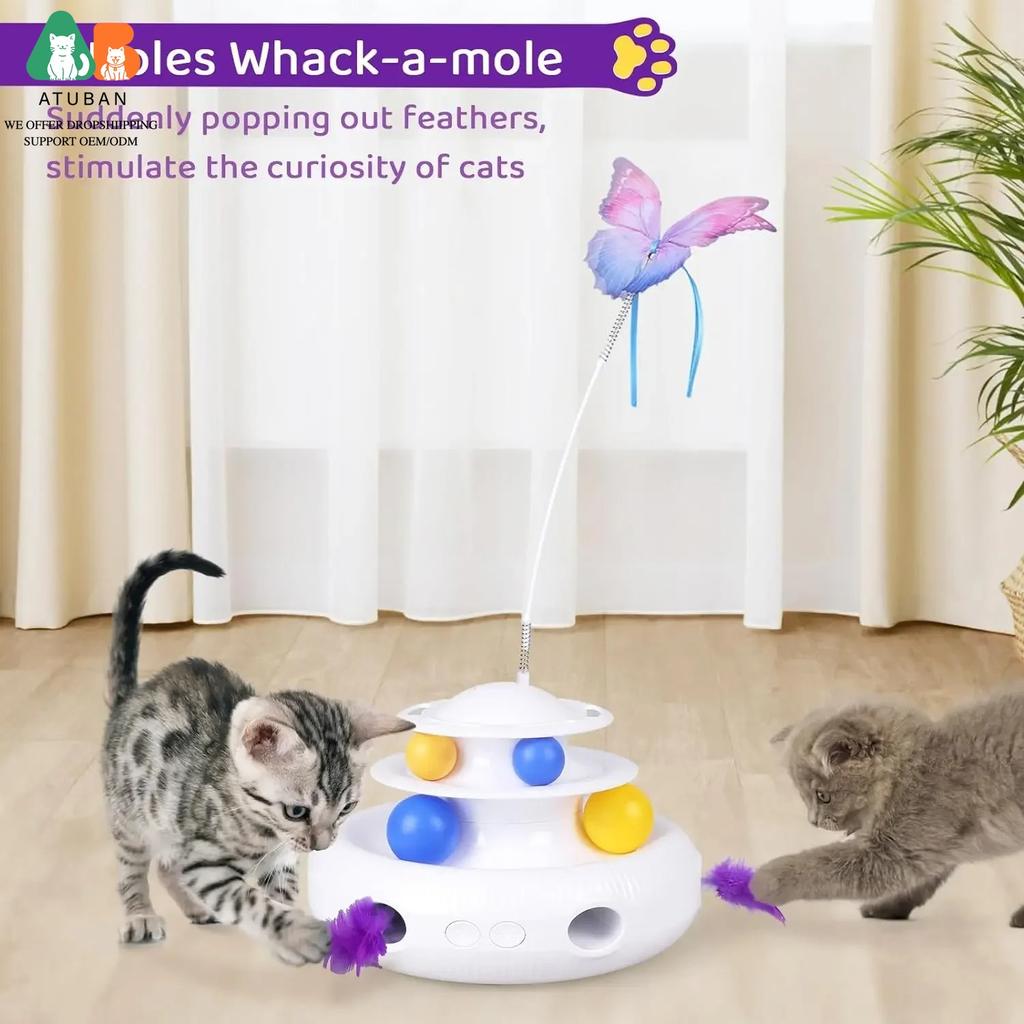 ATUBAN 3-in-1 Automatic Interactive Cat Toys Rechargeable,Fluttering Butterfly,Moving Ambush Feather,Smart Cat Toy for Indoor