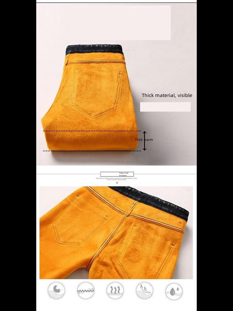 Men's Slim Fit Korean Style Velvet Lined Skinny Jeans for Fall