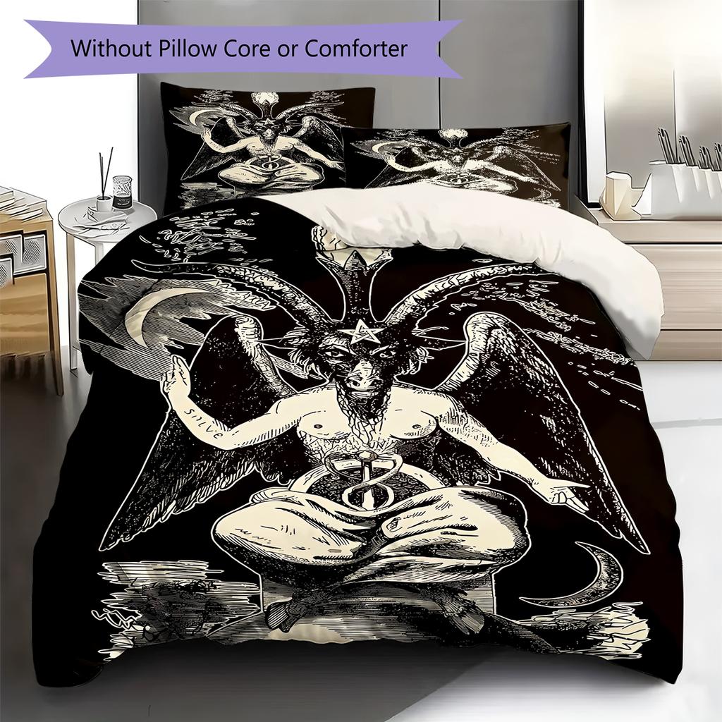 Baphomet Pattern Bedding,Quilt Set Quilt Cover Pillowcase Home Birthday Gift (1 * Duvet Cover + 2 * Pillowcase, Without Core)