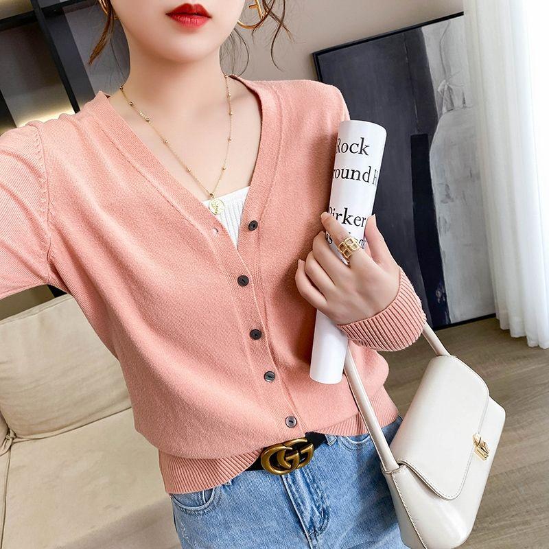 

Spring Autumn Women s Cardigans Loose Solid Single Breasted V-neck Sweaters Cardigan Jumpers Knitwear XS білий